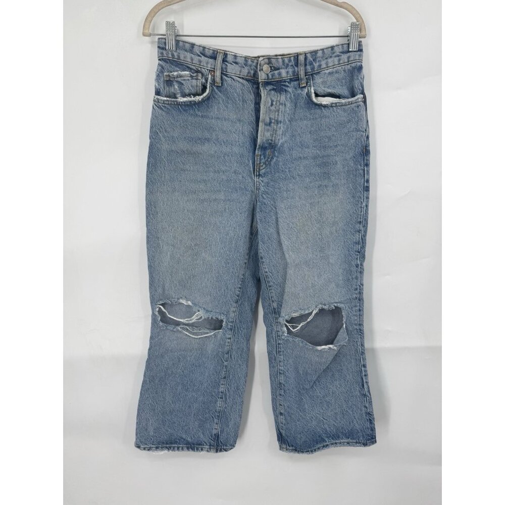 We The Free People Distressed Jean Women 28 Medium Blue Wash Denim Grunge Skater